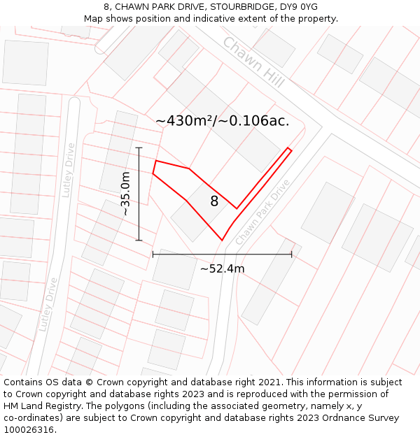 8, CHAWN PARK DRIVE, STOURBRIDGE, DY9 0YG: Plot and title map