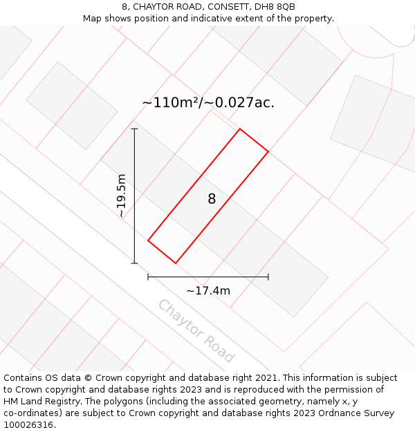 8, CHAYTOR ROAD, CONSETT, DH8 8QB: Plot and title map