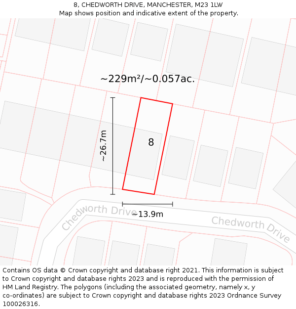 8, CHEDWORTH DRIVE, MANCHESTER, M23 1LW: Plot and title map