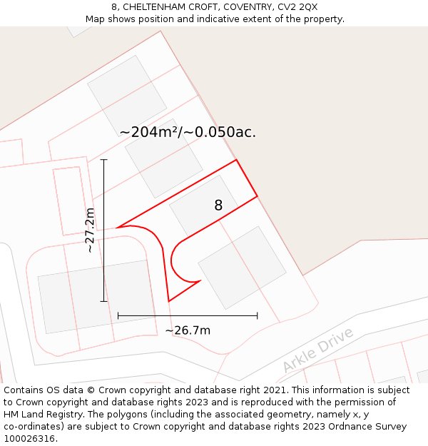 8, CHELTENHAM CROFT, COVENTRY, CV2 2QX: Plot and title map