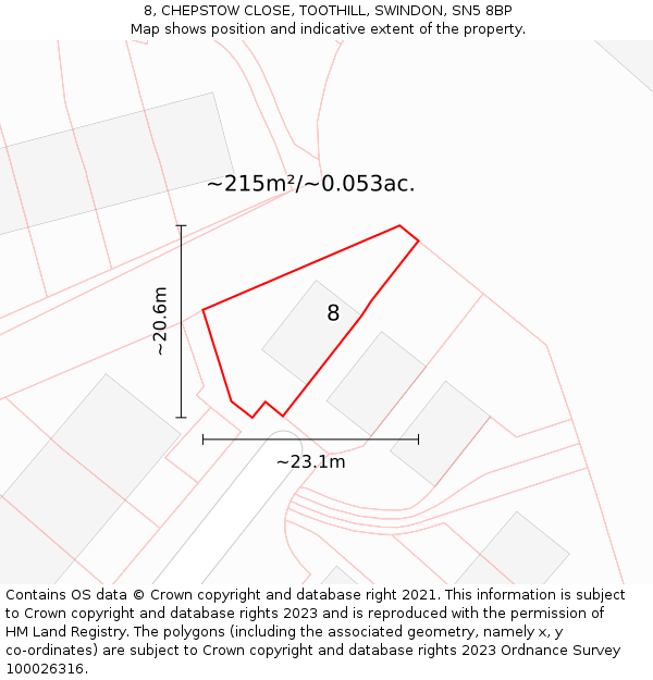 8, CHEPSTOW CLOSE, TOOTHILL, SWINDON, SN5 8BP: Plot and title map