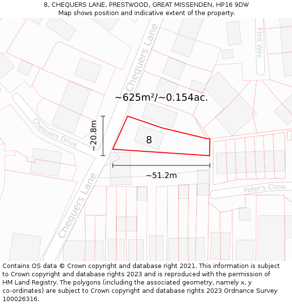 8, CHEQUERS LANE, PRESTWOOD, GREAT MISSENDEN, HP16 9DW: Plot and title map