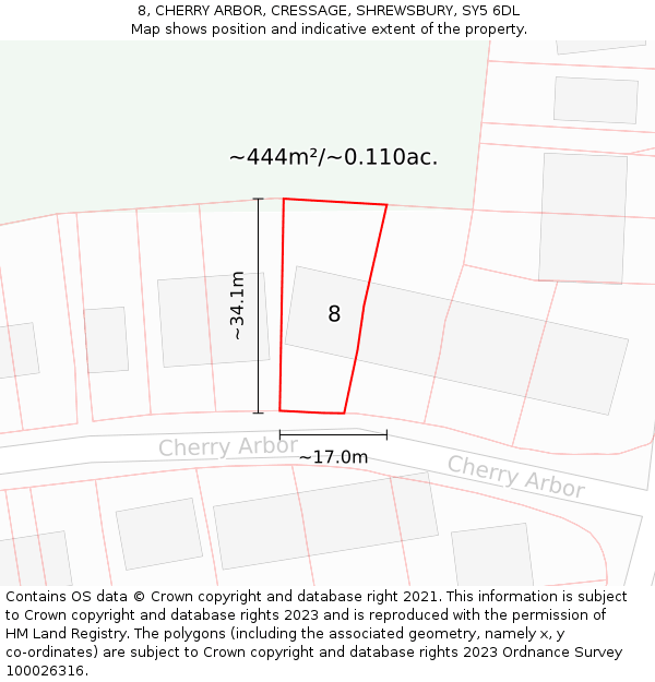 8, CHERRY ARBOR, CRESSAGE, SHREWSBURY, SY5 6DL: Plot and title map