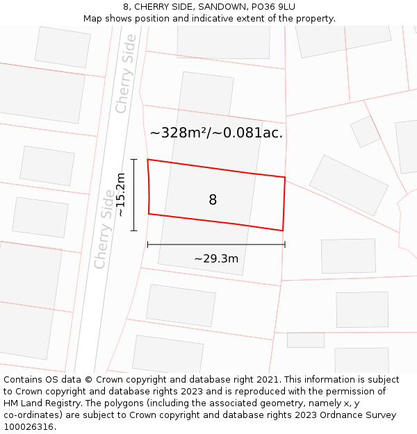 8, CHERRY SIDE, SANDOWN, PO36 9LU: Plot and title map