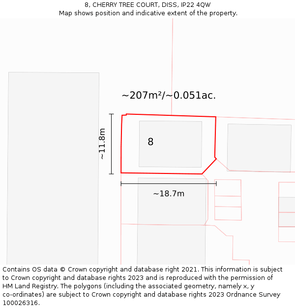 8, CHERRY TREE COURT, DISS, IP22 4QW: Plot and title map