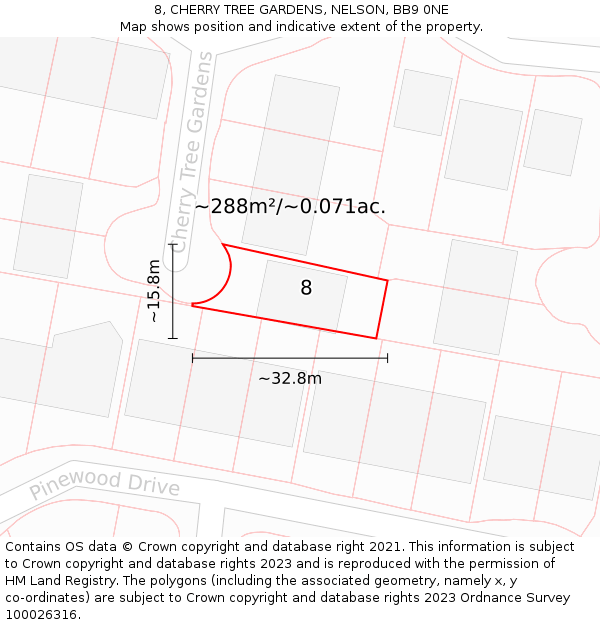 8, CHERRY TREE GARDENS, NELSON, BB9 0NE: Plot and title map