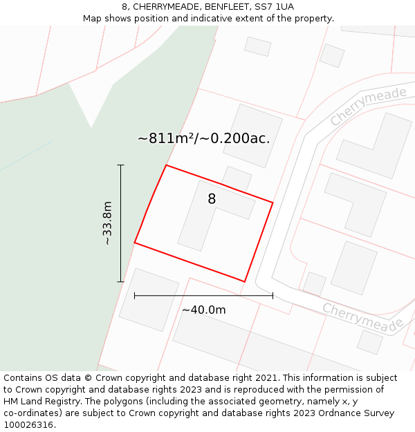 8, CHERRYMEADE, BENFLEET, SS7 1UA: Plot and title map