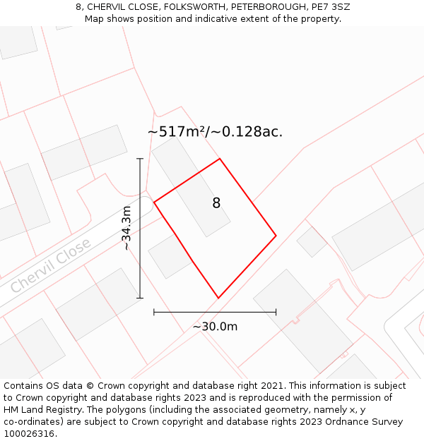 8, CHERVIL CLOSE, FOLKSWORTH, PETERBOROUGH, PE7 3SZ: Plot and title map