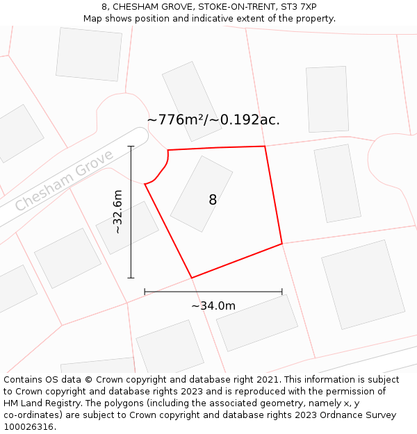 8, CHESHAM GROVE, STOKE-ON-TRENT, ST3 7XP: Plot and title map