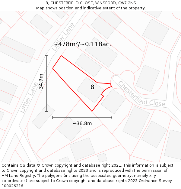 8, CHESTERFIELD CLOSE, WINSFORD, CW7 2NS: Plot and title map