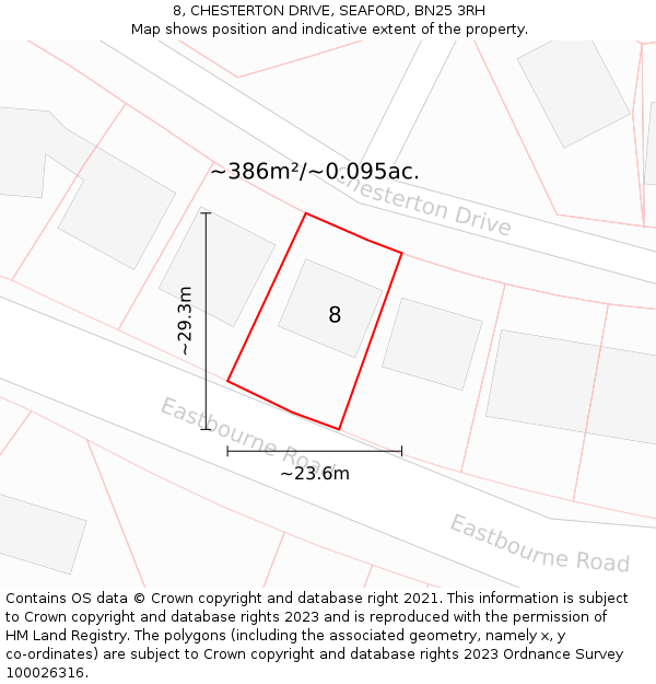 8, CHESTERTON DRIVE, SEAFORD, BN25 3RH: Plot and title map