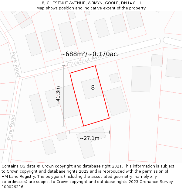 8, CHESTNUT AVENUE, AIRMYN, GOOLE, DN14 8LH: Plot and title map