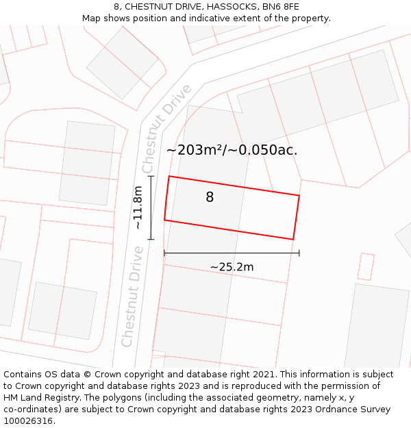 8, CHESTNUT DRIVE, HASSOCKS, BN6 8FE: Plot and title map