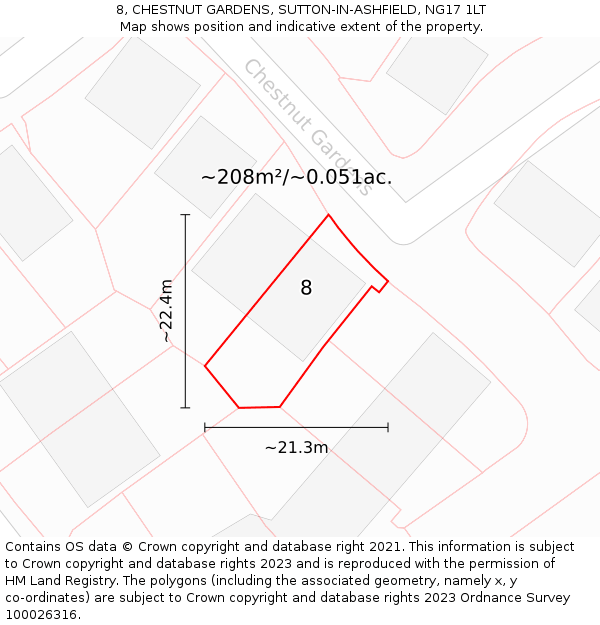 8, CHESTNUT GARDENS, SUTTON-IN-ASHFIELD, NG17 1LT: Plot and title map