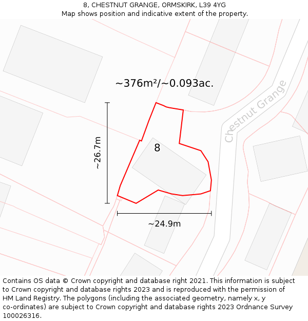 8, CHESTNUT GRANGE, ORMSKIRK, L39 4YG: Plot and title map