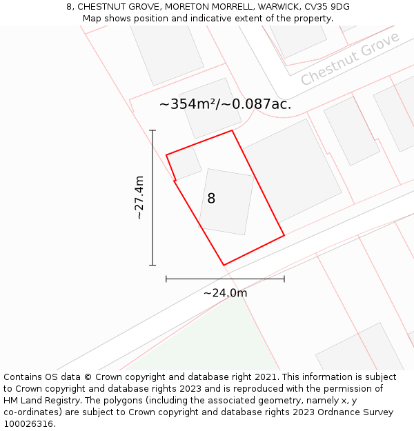 8, CHESTNUT GROVE, MORETON MORRELL, WARWICK, CV35 9DG: Plot and title map