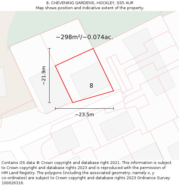 8, CHEVENING GARDENS, HOCKLEY, SS5 4UR: Plot and title map