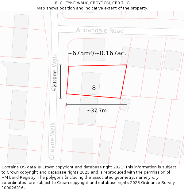 8, CHEYNE WALK, CROYDON, CR0 7HG: Plot and title map