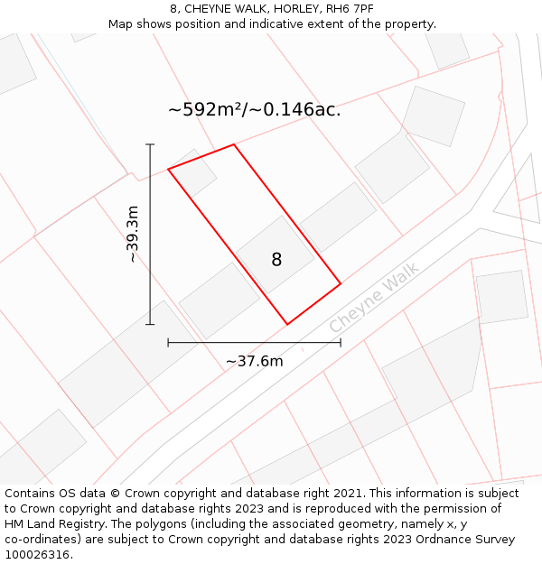 8, CHEYNE WALK, HORLEY, RH6 7PF: Plot and title map