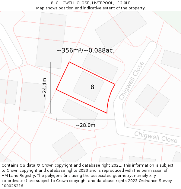 8, CHIGWELL CLOSE, LIVERPOOL, L12 0LP: Plot and title map