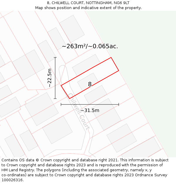 8, CHILWELL COURT, NOTTINGHAM, NG6 9LT: Plot and title map