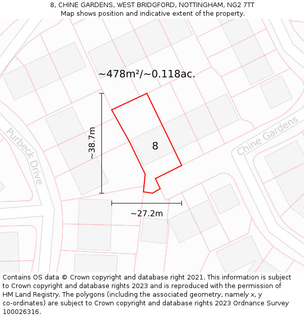 8, CHINE GARDENS, WEST BRIDGFORD, NOTTINGHAM, NG2 7TT: Plot and title map