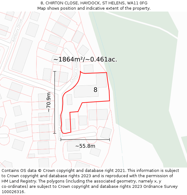 8, CHIRTON CLOSE, HAYDOCK, ST HELENS, WA11 0FG: Plot and title map