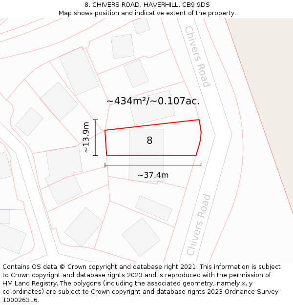 8, CHIVERS ROAD, HAVERHILL, CB9 9DS: Plot and title map