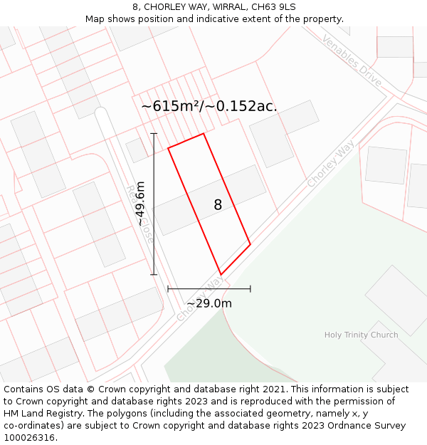 8, CHORLEY WAY, WIRRAL, CH63 9LS: Plot and title map