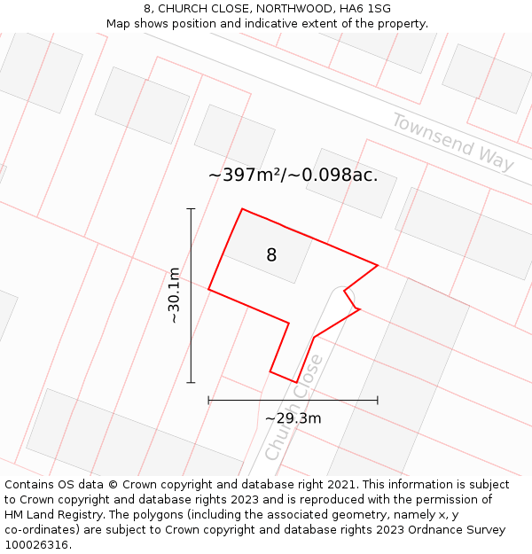 8, CHURCH CLOSE, NORTHWOOD, HA6 1SG: Plot and title map