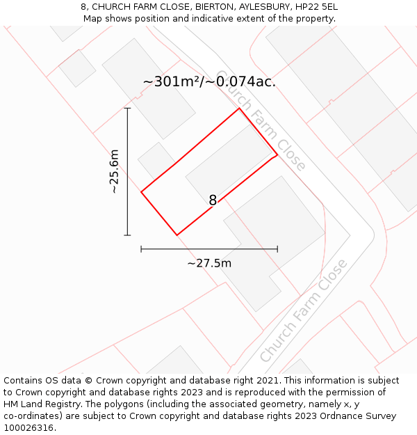 8, CHURCH FARM CLOSE, BIERTON, AYLESBURY, HP22 5EL: Plot and title map