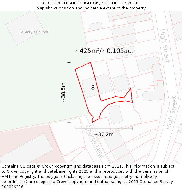 8, CHURCH LANE, BEIGHTON, SHEFFIELD, S20 1EJ: Plot and title map