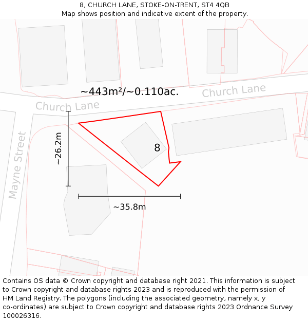 8, CHURCH LANE, STOKE-ON-TRENT, ST4 4QB: Plot and title map