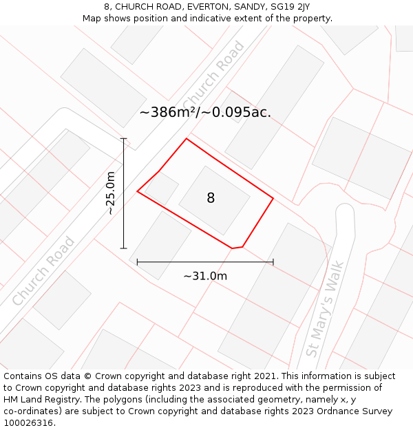 8, CHURCH ROAD, EVERTON, SANDY, SG19 2JY: Plot and title map