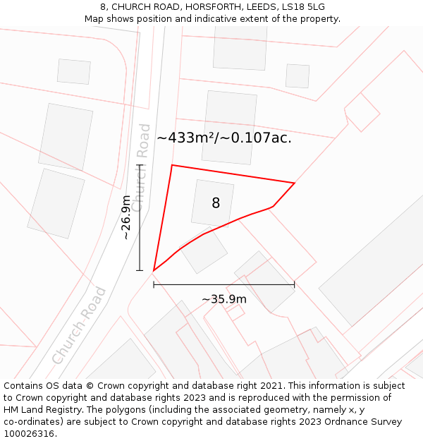 8, CHURCH ROAD, HORSFORTH, LEEDS, LS18 5LG: Plot and title map