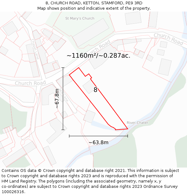 8, CHURCH ROAD, KETTON, STAMFORD, PE9 3RD: Plot and title map