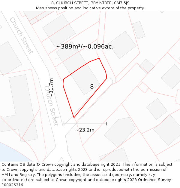 8, CHURCH STREET, BRAINTREE, CM7 5JS: Plot and title map