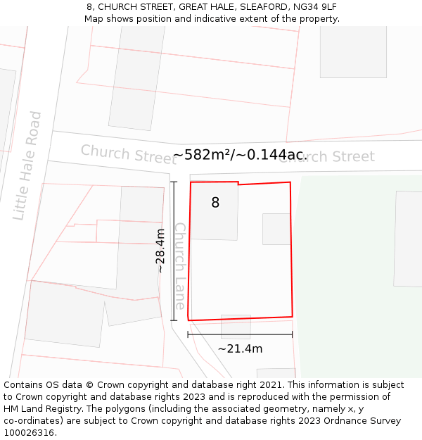 8, CHURCH STREET, GREAT HALE, SLEAFORD, NG34 9LF: Plot and title map