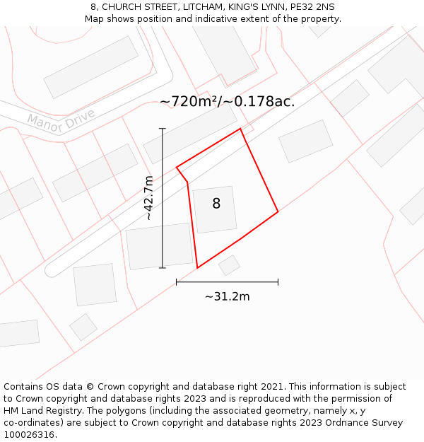 8, CHURCH STREET, LITCHAM, KING'S LYNN, PE32 2NS: Plot and title map