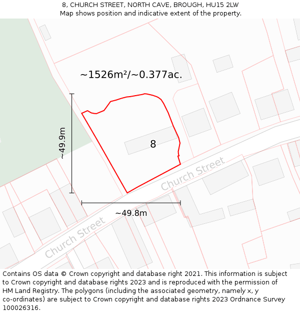 8, CHURCH STREET, NORTH CAVE, BROUGH, HU15 2LW: Plot and title map