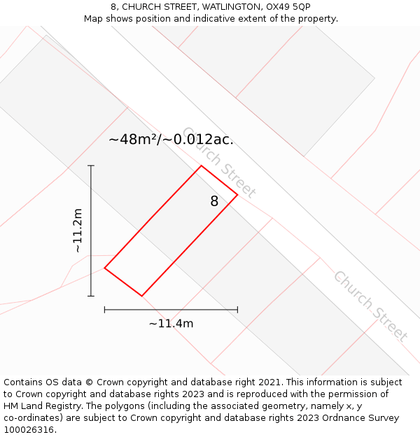 8, CHURCH STREET, WATLINGTON, OX49 5QP: Plot and title map