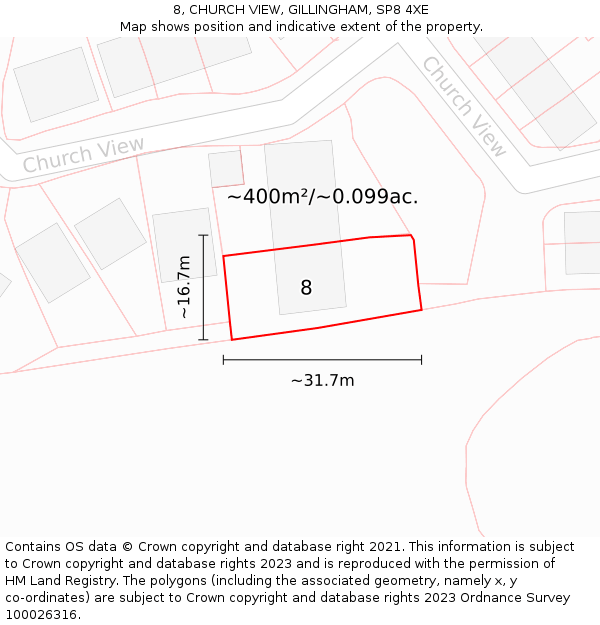 8, CHURCH VIEW, GILLINGHAM, SP8 4XE: Plot and title map