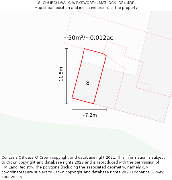 8, CHURCH WALK, WIRKSWORTH, MATLOCK, DE4 4DP: Plot and title map