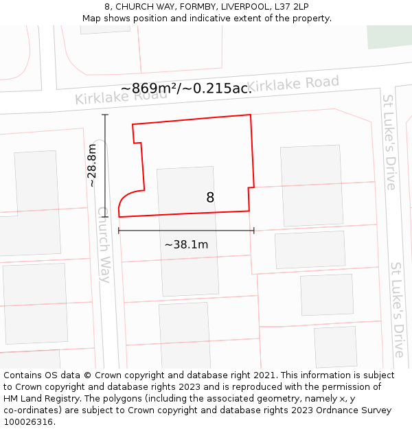 8, CHURCH WAY, FORMBY, LIVERPOOL, L37 2LP: Plot and title map