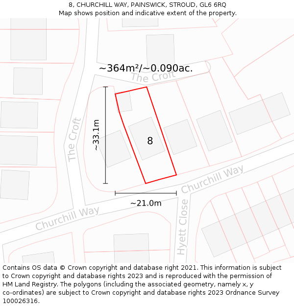 8, CHURCHILL WAY, PAINSWICK, STROUD, GL6 6RQ: Plot and title map