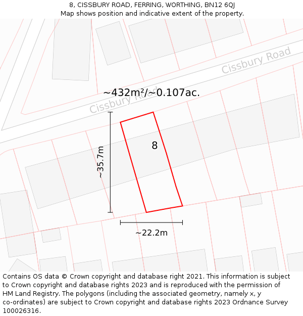 8, CISSBURY ROAD, FERRING, WORTHING, BN12 6QJ: Plot and title map