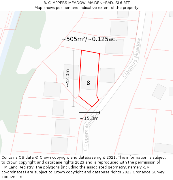 8, CLAPPERS MEADOW, MAIDENHEAD, SL6 8TT: Plot and title map