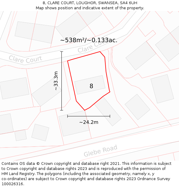 8, CLARE COURT, LOUGHOR, SWANSEA, SA4 6UH: Plot and title map