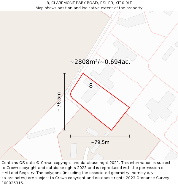 8, CLAREMONT PARK ROAD, ESHER, KT10 9LT: Plot and title map