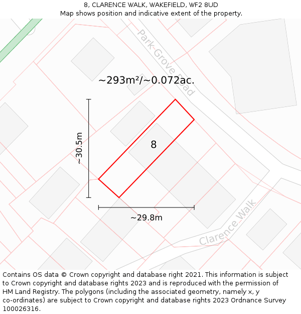 8, CLARENCE WALK, WAKEFIELD, WF2 8UD: Plot and title map